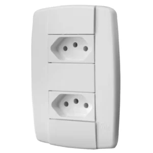 Conjunto Tampa Espelho 4x2 com 2 Tomadas de Energia Espaçadas 10A 250V Monobloco Fácil Instalação Linha Lev Ilumi